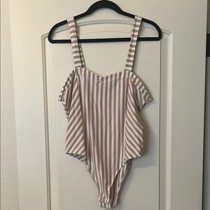 Striped Tan and White Women’s Bodysuit BP Nordstrom (XL, fits like L)